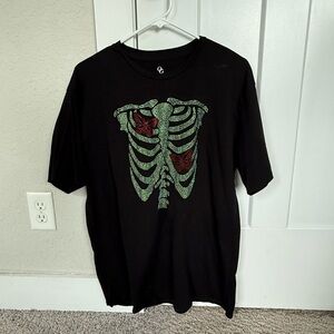 Black Graphic T-Shirt with rhinestone Skeleton Design